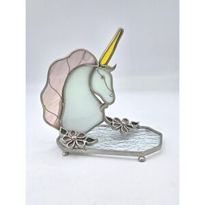 Vintage Stained Glass Unicorn Figurine on Textured Glass Base